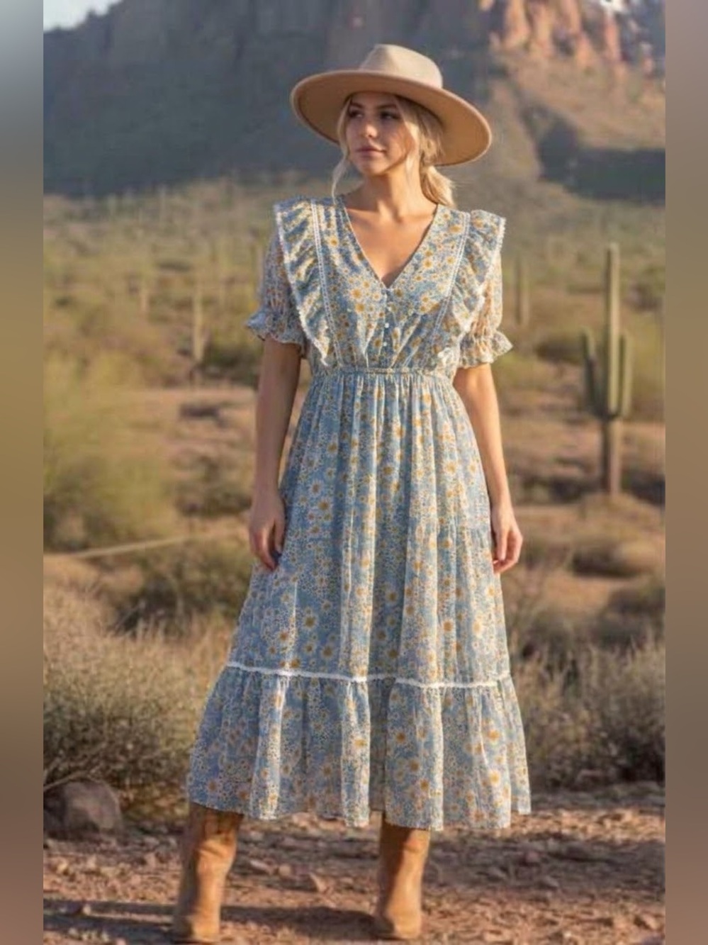 New  Large In Loom Western Ruffle Dress with elastic waist